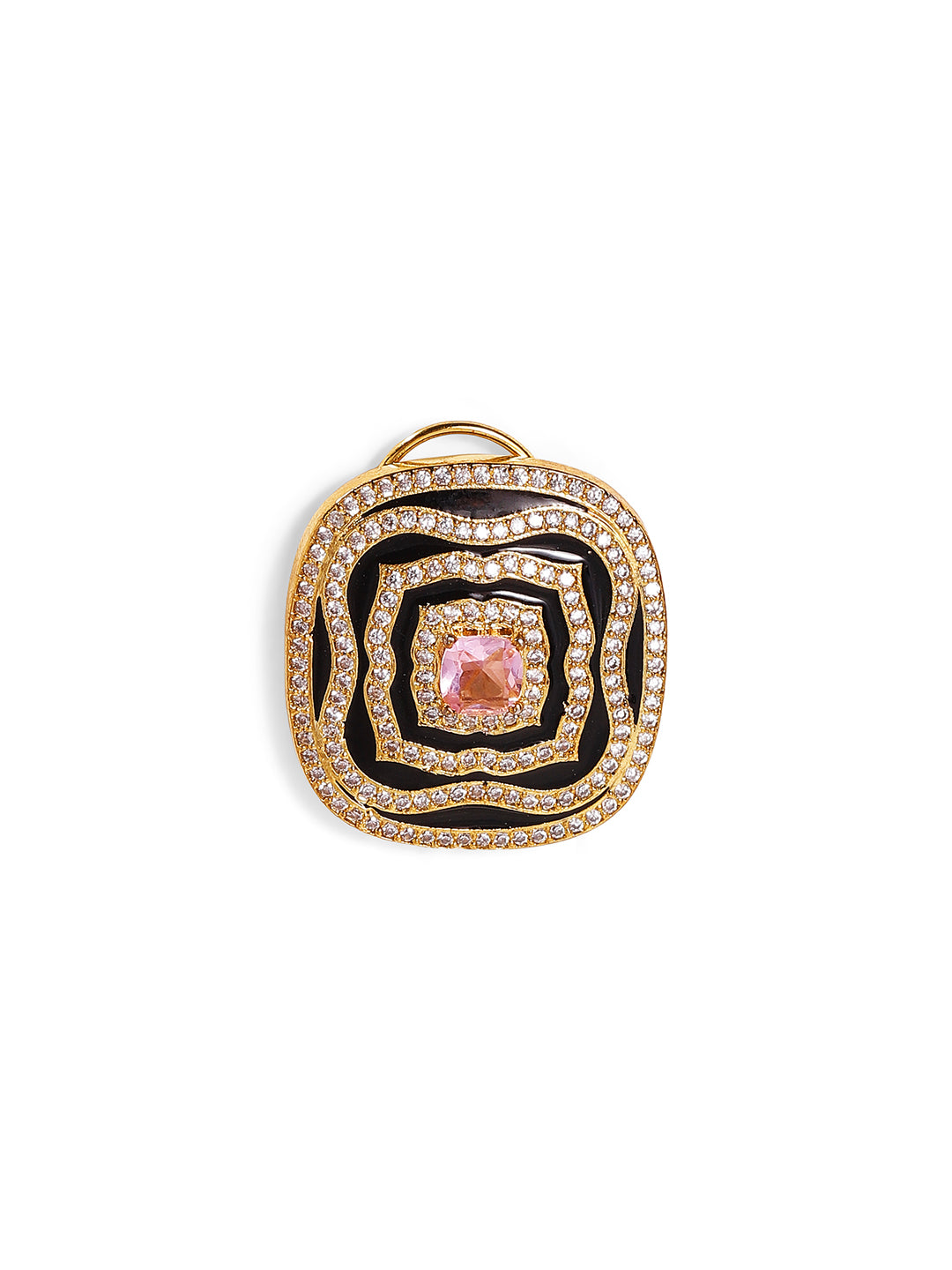 American Diamond Pink Stoned Statement Elegance Gold Plated Stud Earrings