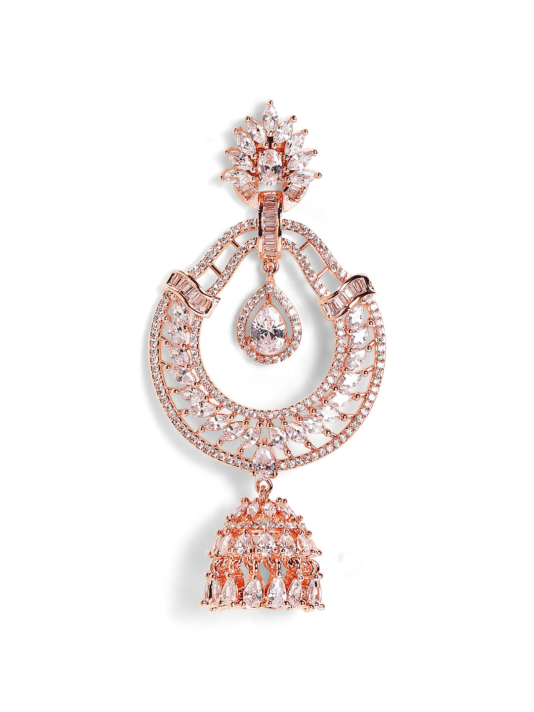 Floral Chandbali Style American Diamond Rosegold Plated Earrings