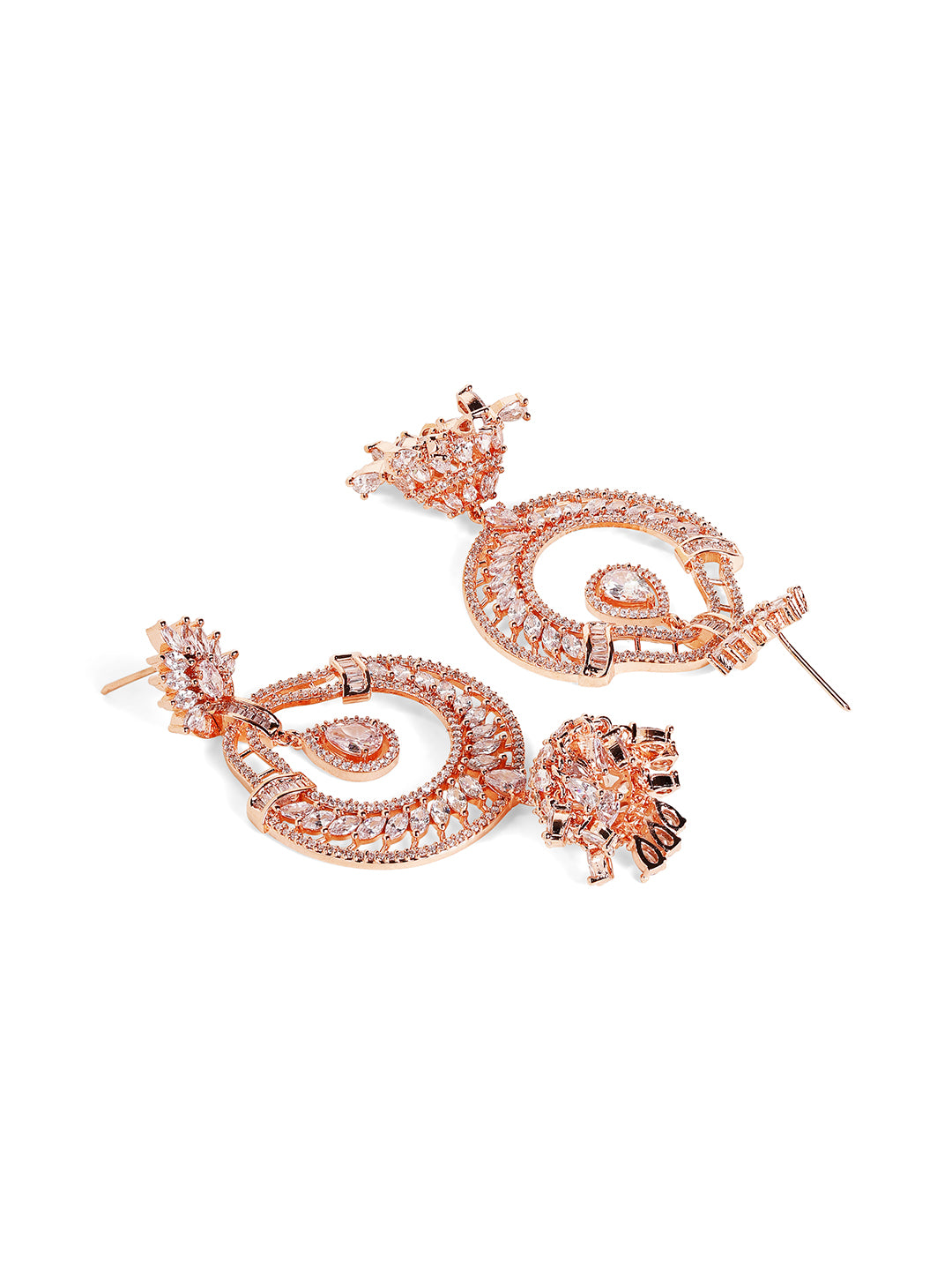 Floral Chandbali Style American Diamond Rosegold Plated Earrings