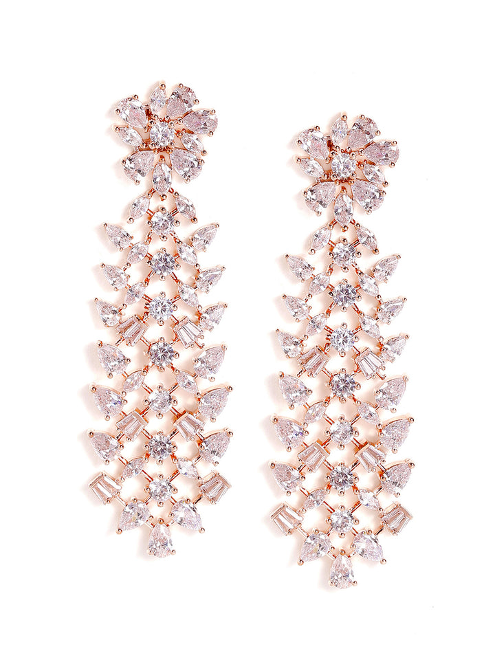 Flowery Style American Diamond Rosegold Plated Elegance Drop Earrings