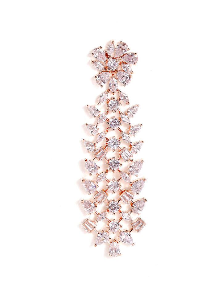 Flowery Style American Diamond Rosegold Plated Elegance Drop Earrings