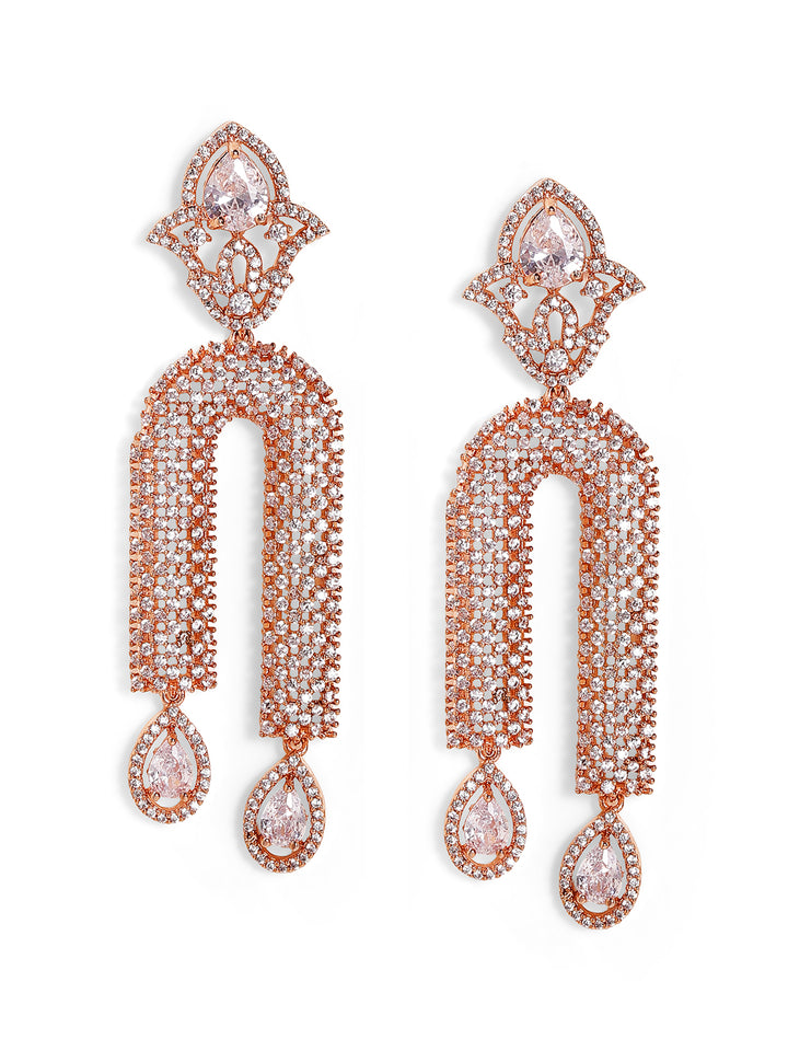 Statement Style American Diamond Rosegold Plated Elegant Drop Earrings