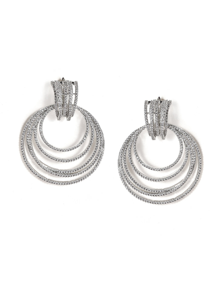 Silver-plated American Diamond Layered Style Drop Earrings