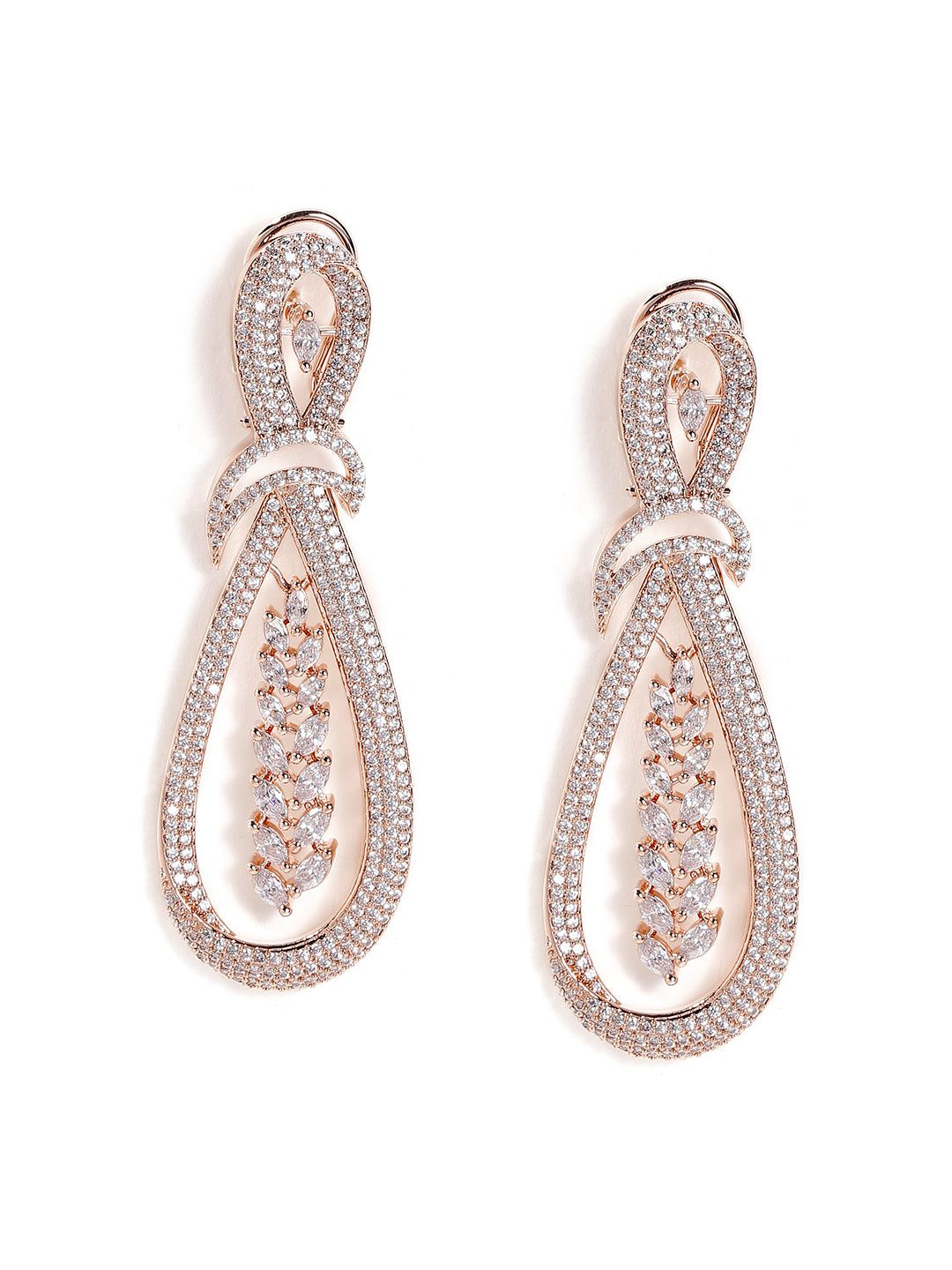 Statement Elegance American Diamond Rosegold Plated Drop Earrings