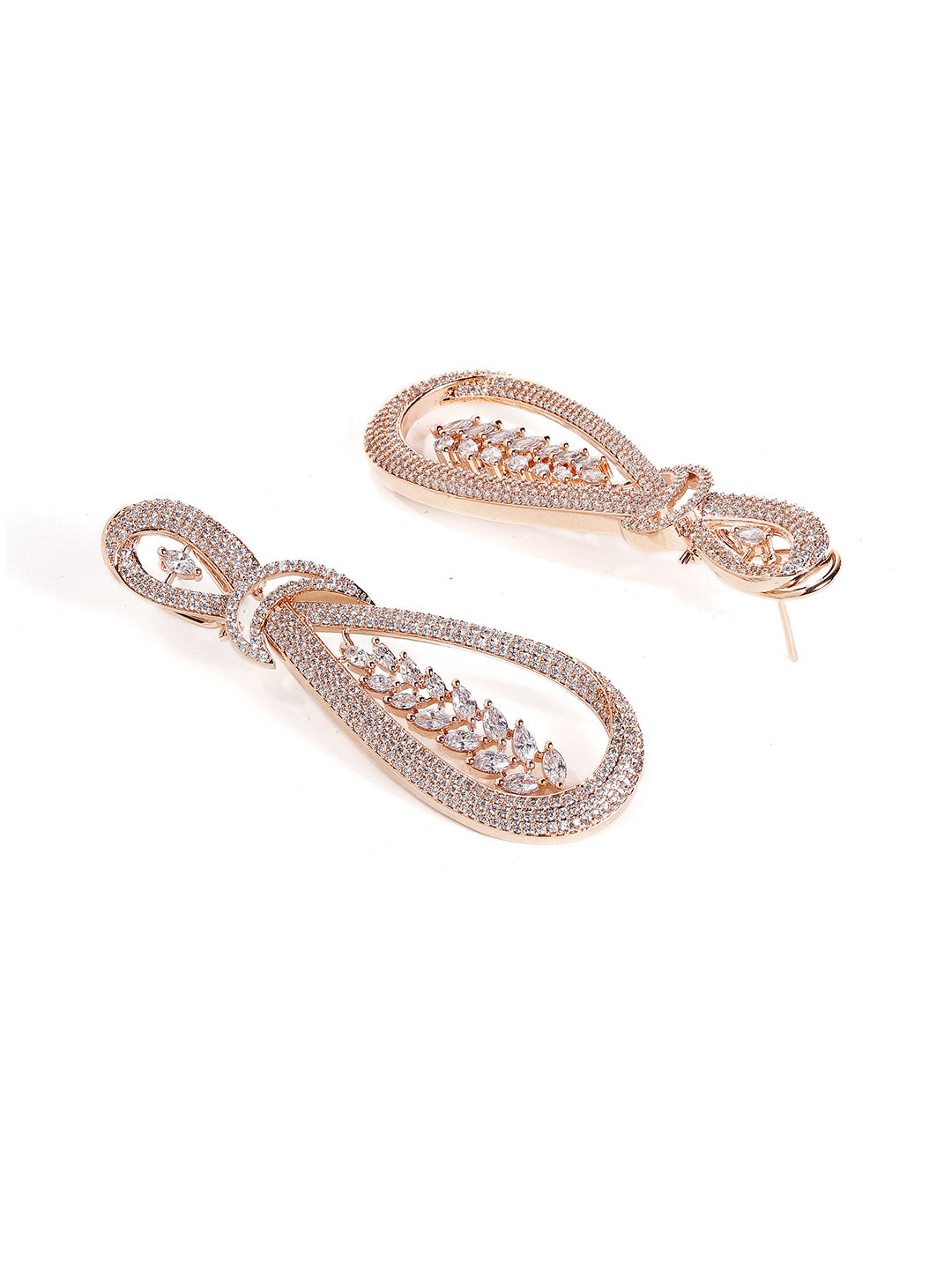 Statement Elegance American Diamond Rosegold Plated Drop Earrings