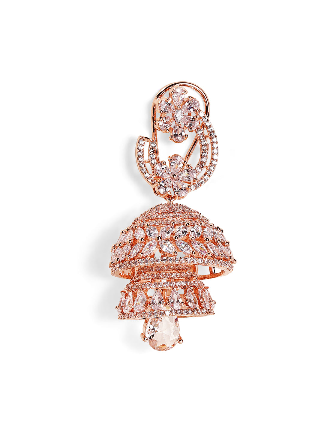 Floral Style Rosegold Plated American Diamond Jhumkis Elegance Earrings