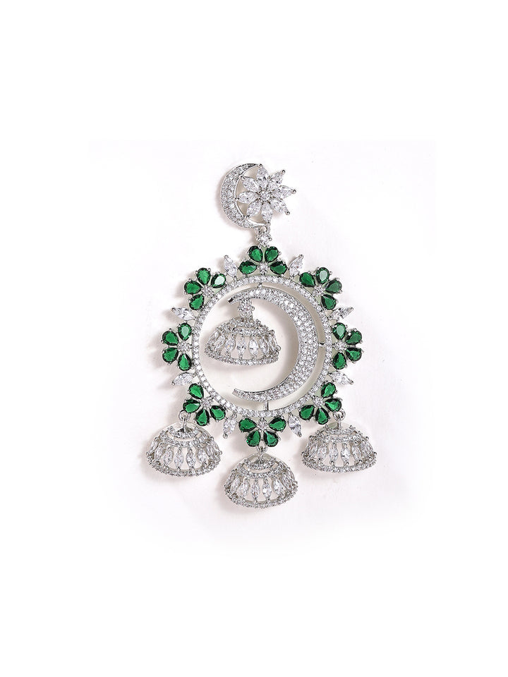 American Diamond Emerald Stoned Silver Plated Mini Jhumkis Drop Earrings