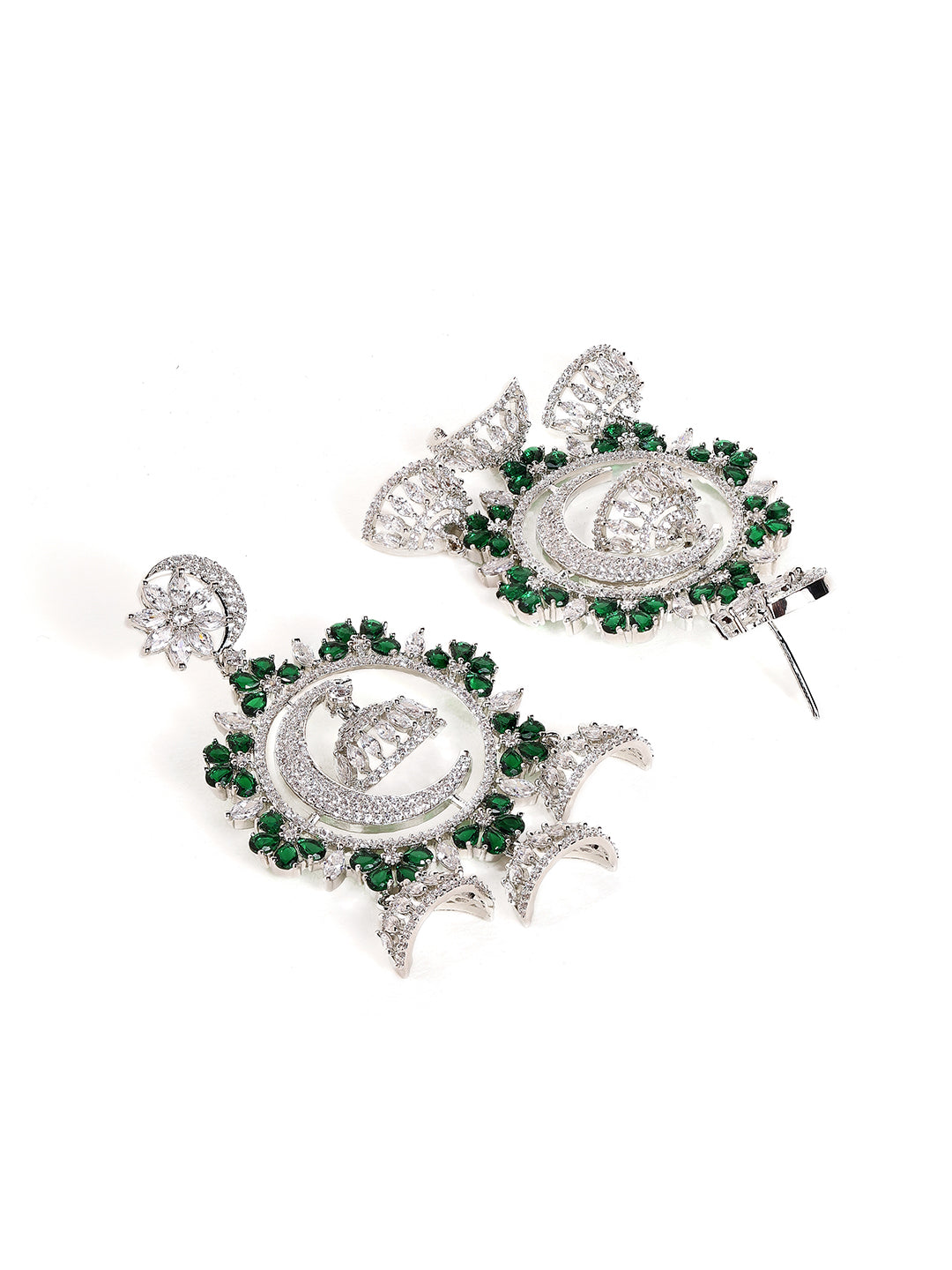 American Diamond Emerald Stoned Silver Plated Mini Jhumkis Drop Earrings