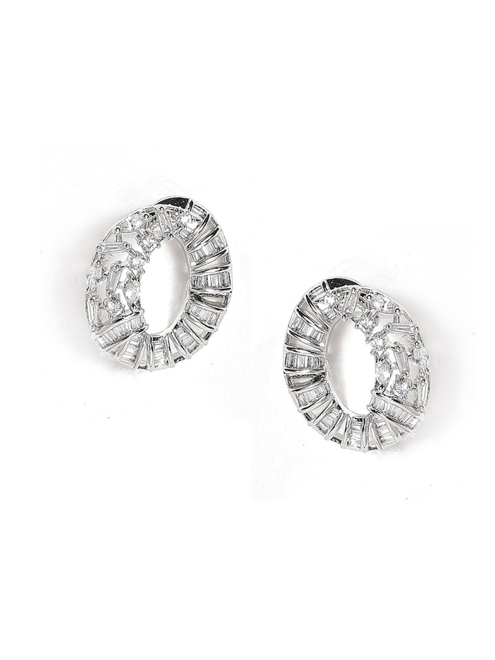 Geometric Style American Diamond Silver Plated Stud Earrings