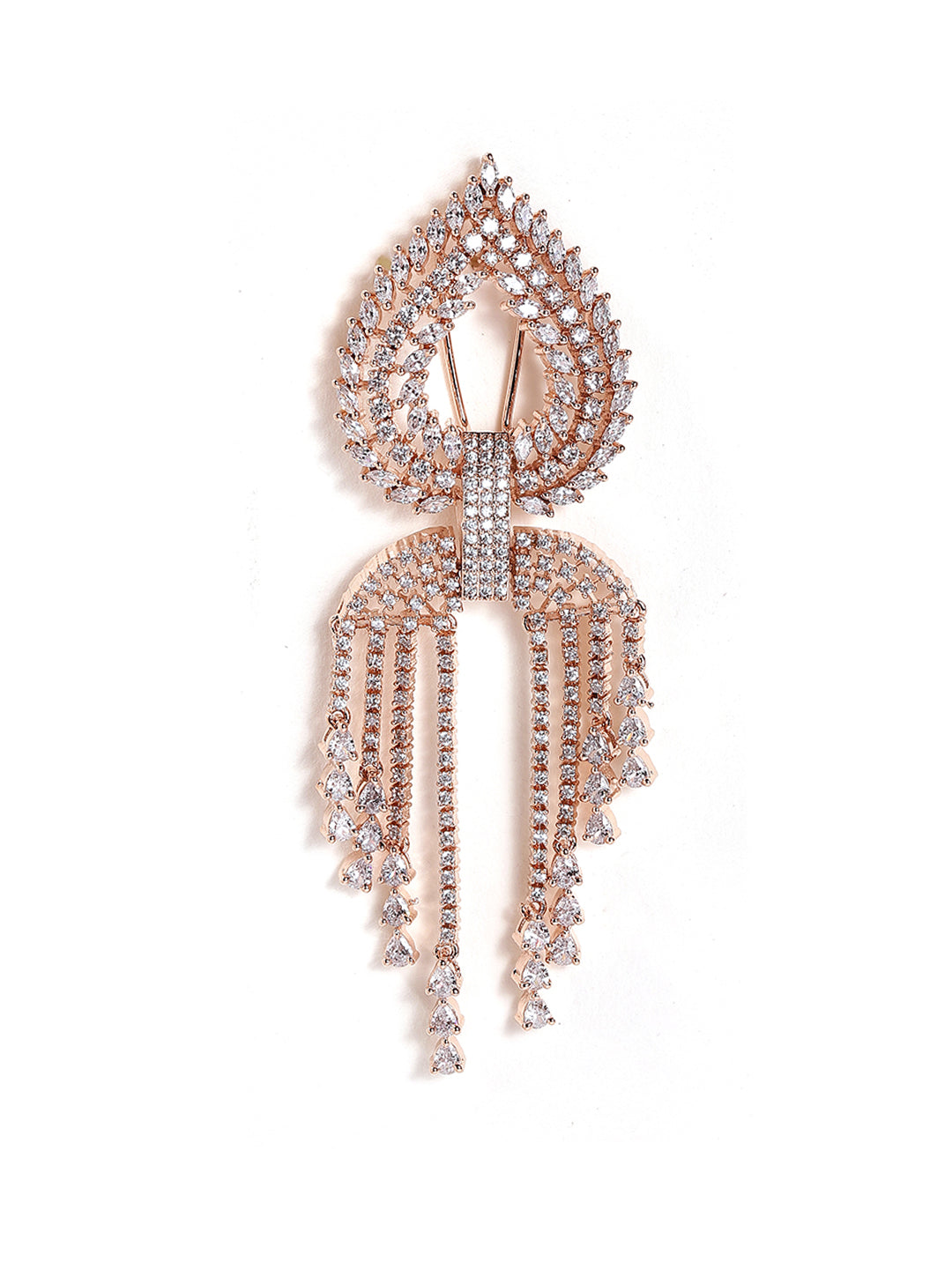 Drop Shaped American Diamond Rosegold Plated Tassel Style Drop Earrings