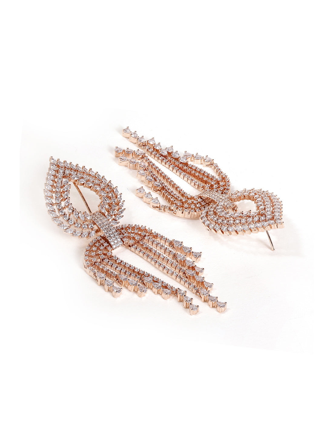 Drop Shaped American Diamond Rosegold Plated Tassel Style Drop Earrings