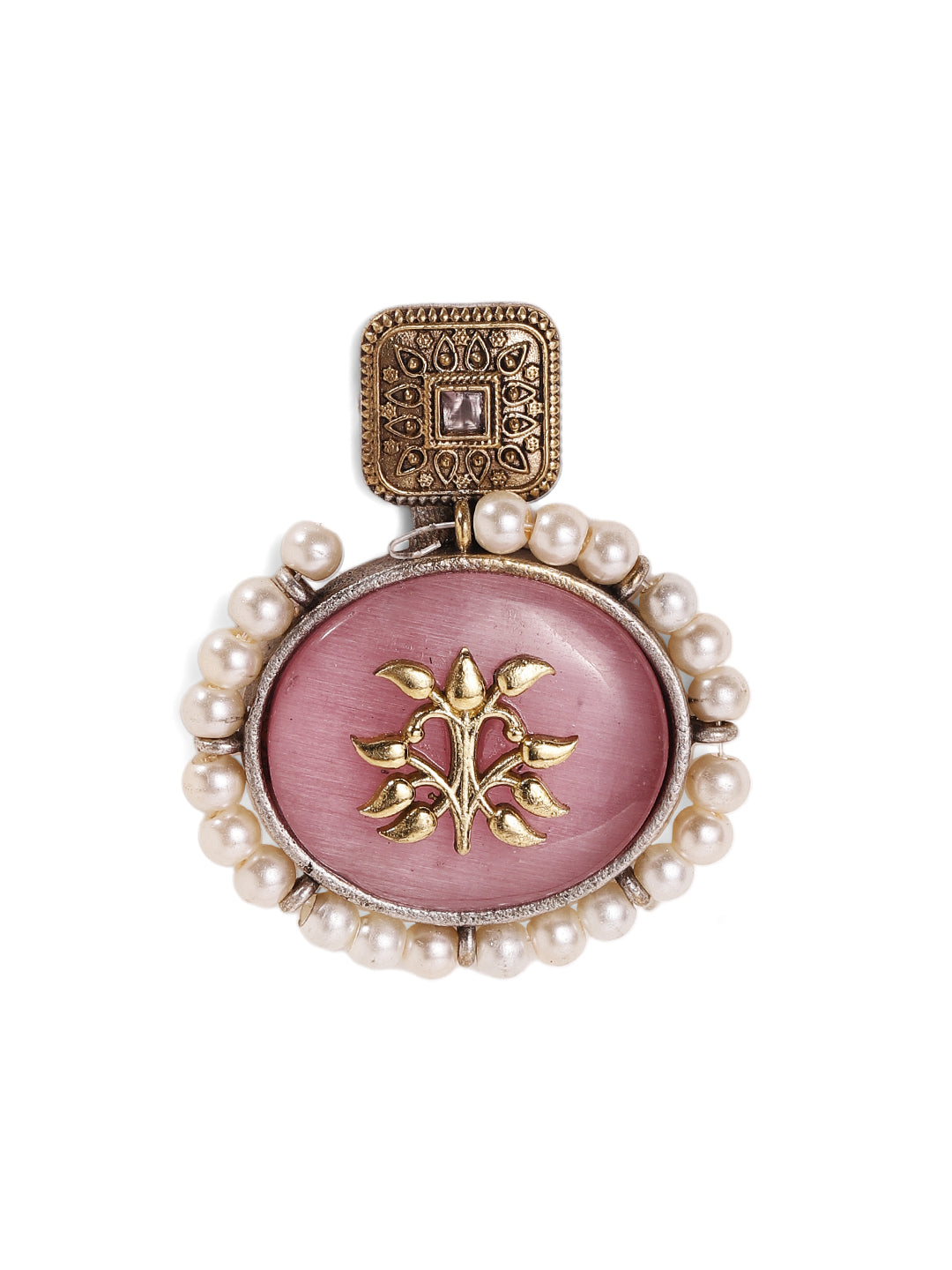 Floral Style Pink stoned Gold Plated Drop Pattern Earrings