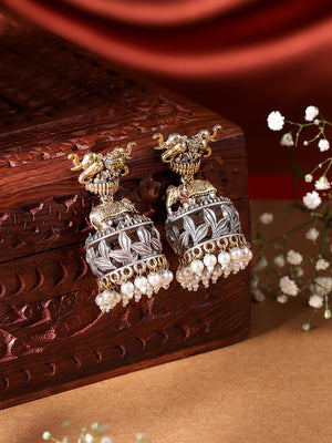 Elephant Dual-Toned With Mini Elegant Pearls Floral Jhumkis Earrings