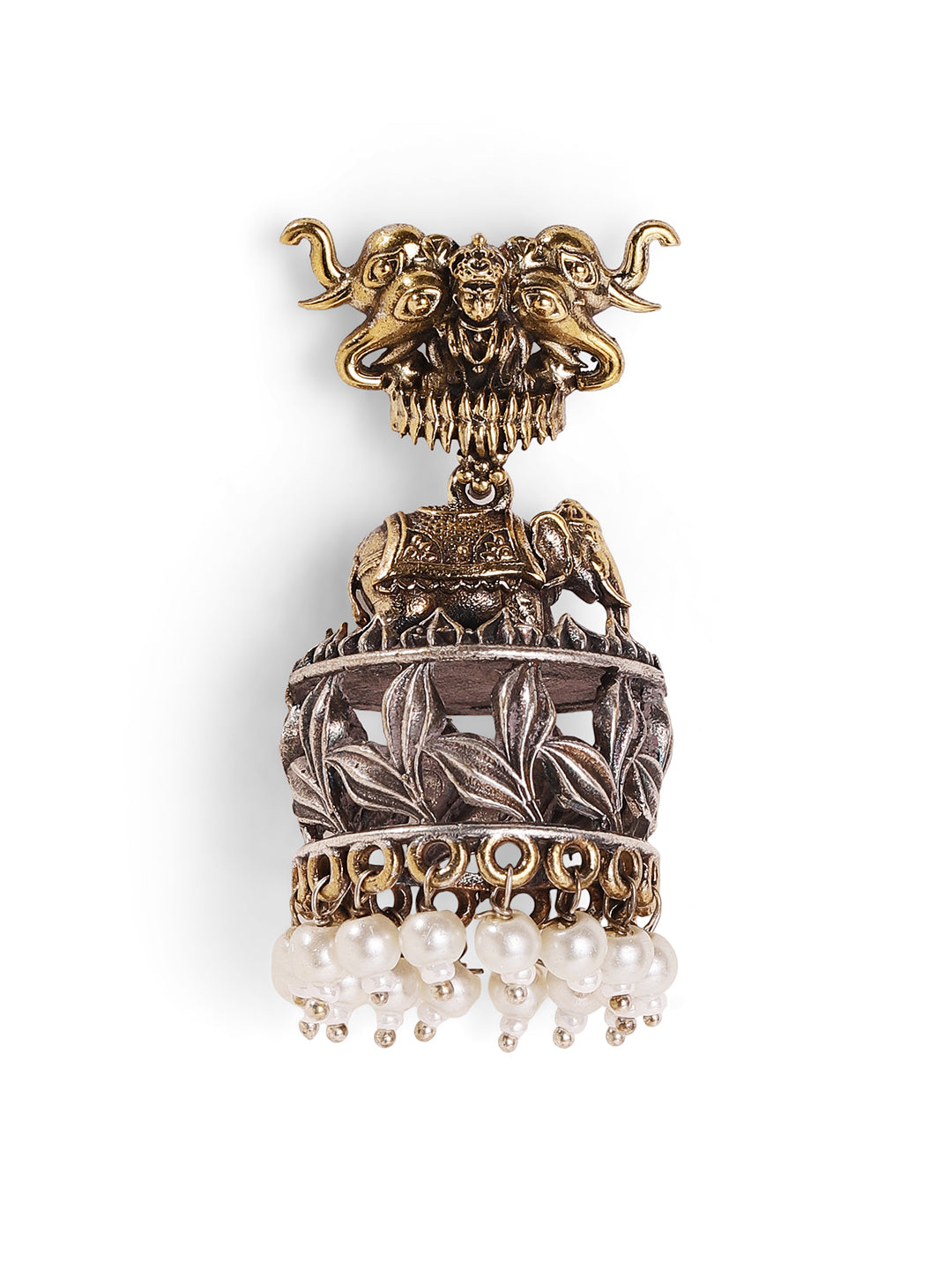 Elephant Dual-Toned With Mini Elegant Pearls Floral Jhumkis Earrings