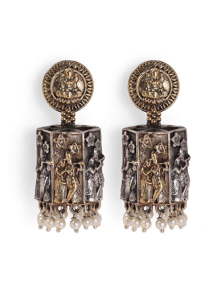 Dual Toned God and Goddess Jhumkis Pattern Earrings