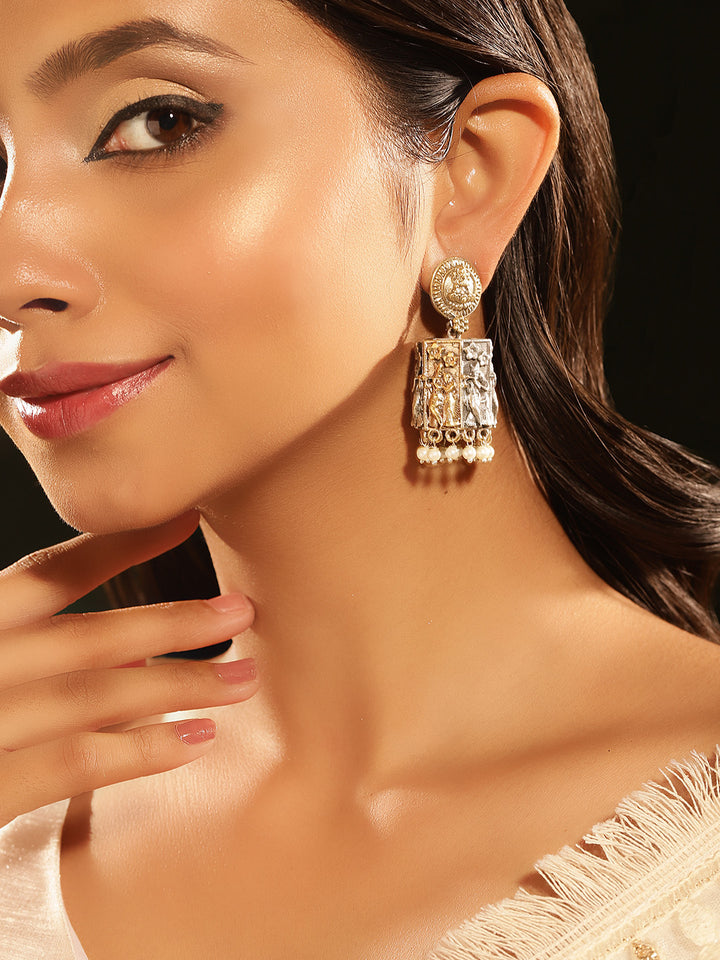 Dual Toned God and Goddess Jhumkis Pattern Earrings