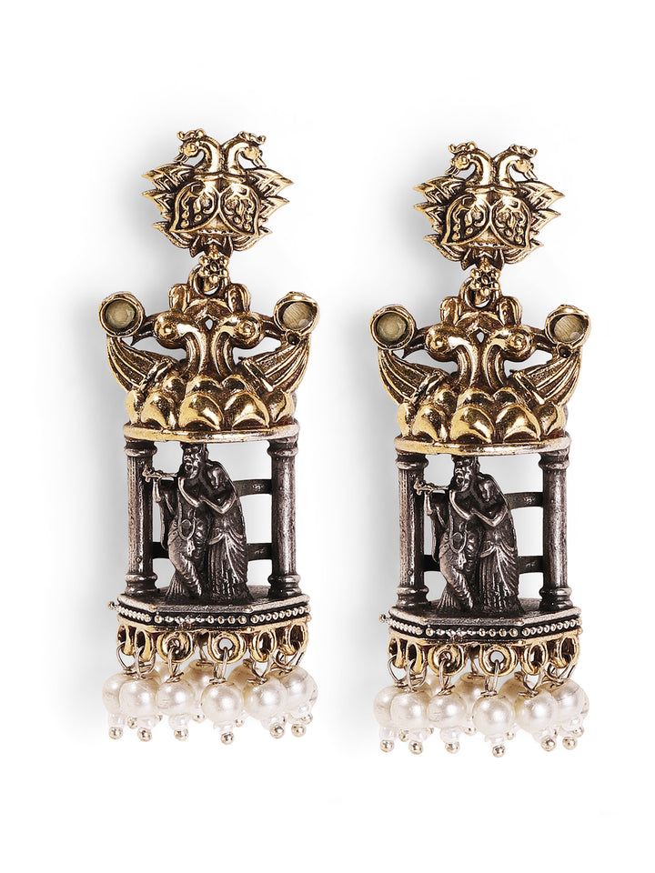 Dual-Plated God and Goddess with Mini Pearls Jhumkis Style Earrings