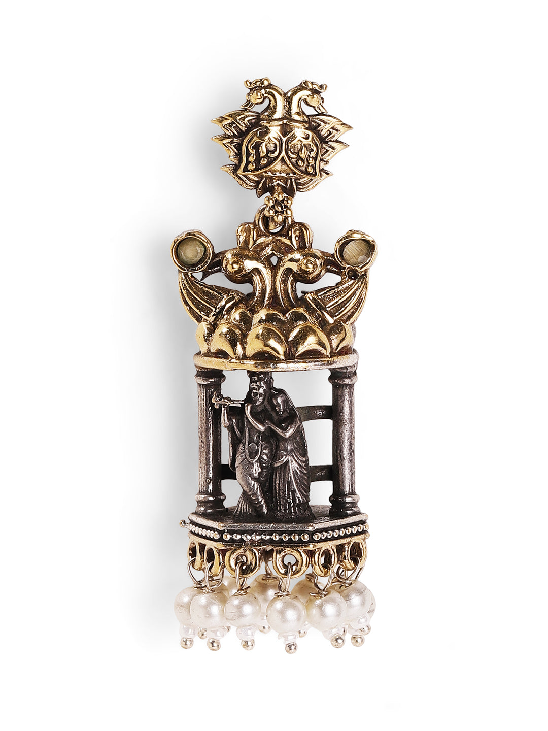 Dual-Plated God and Goddess with Mini Pearls Jhumkis Style Earrings