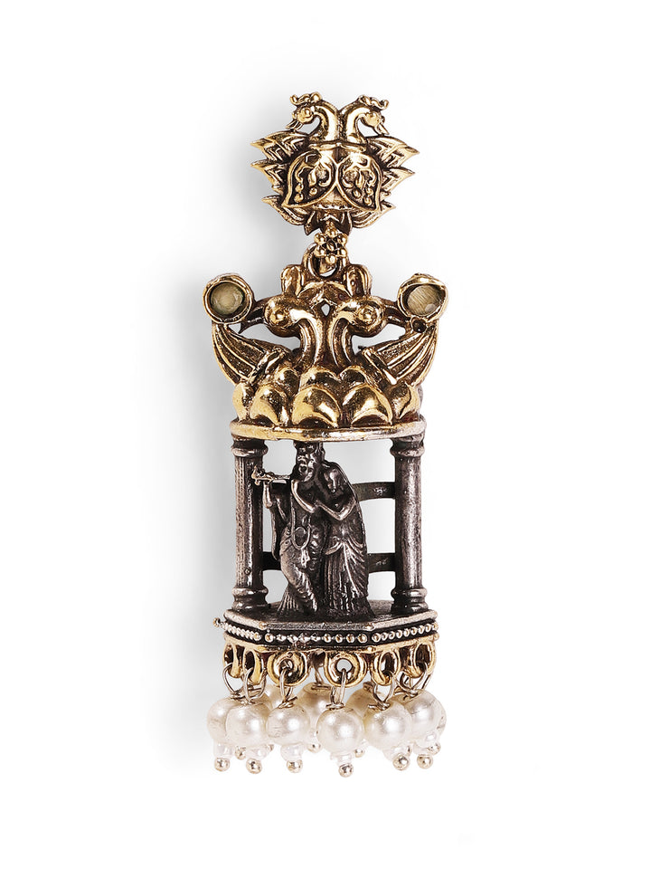 Dual-Plated God and Goddess with Mini Pearls Jhumkis Style Earrings