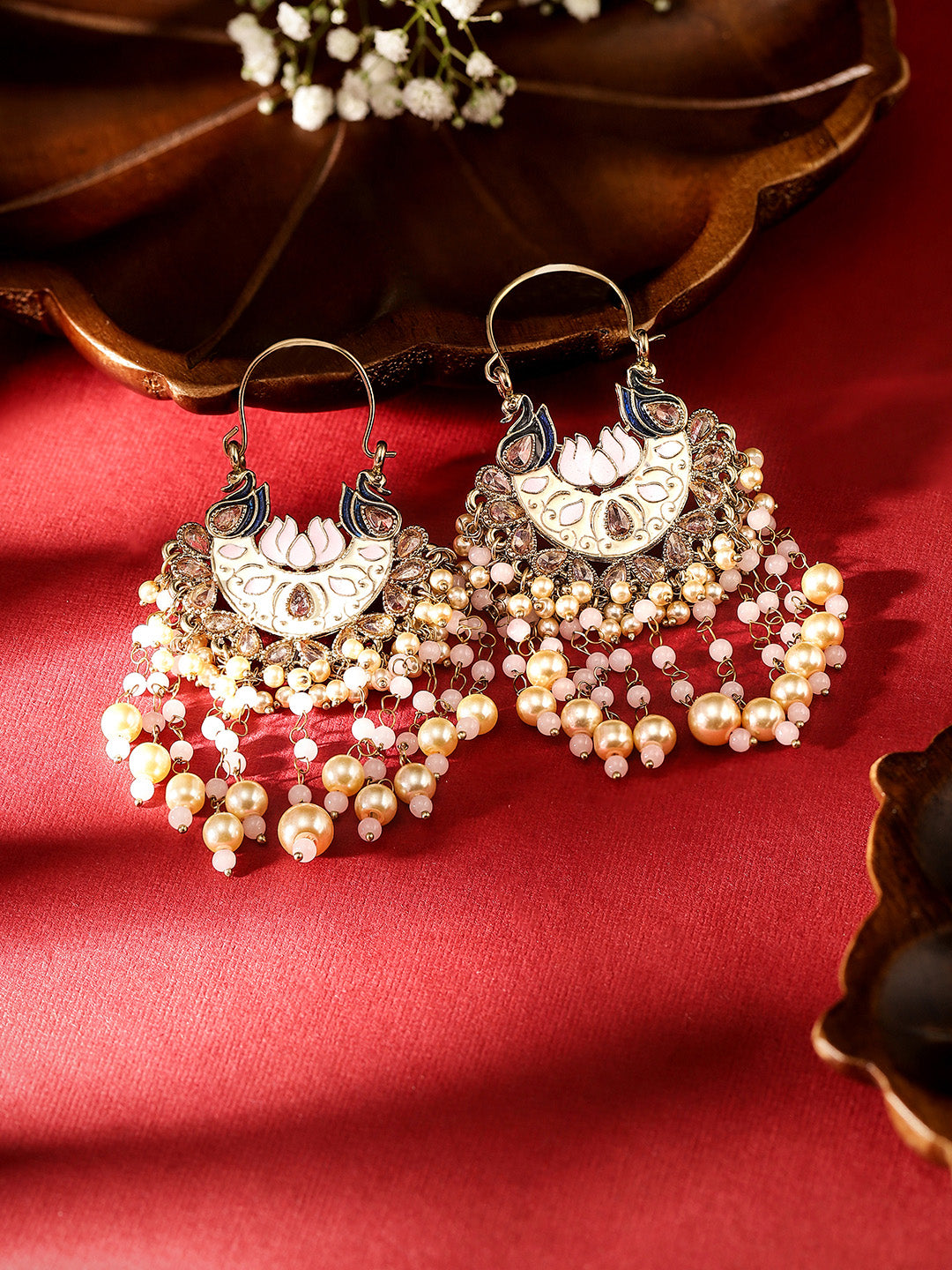 Pink Elegance Peacock Pattern Meenakari Design Gold Plated Earrings