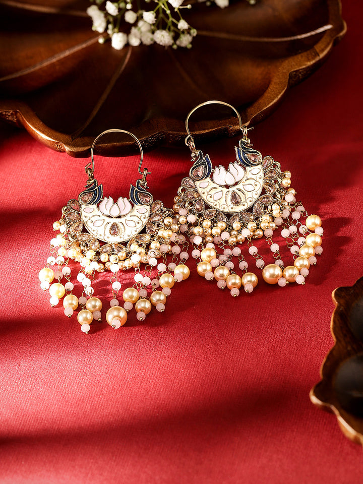 Pink Elegance Peacock Pattern Meenakari Design Gold Plated Earrings