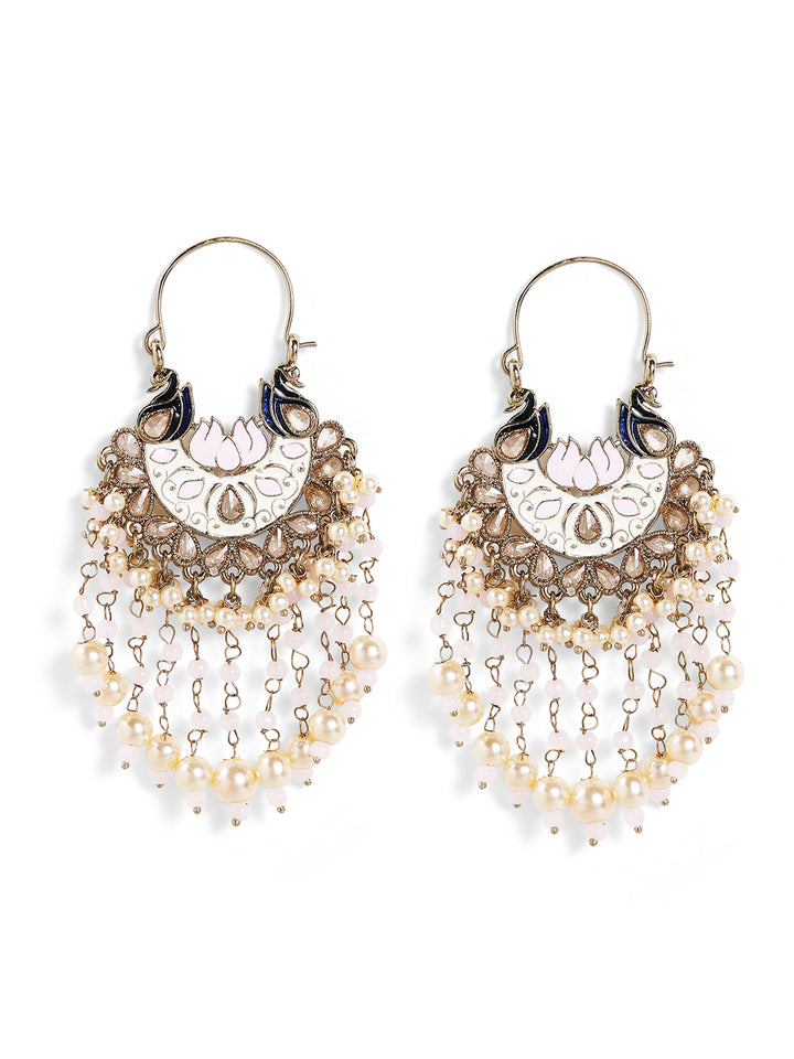 Pink Elegance Peacock Pattern Meenakari Design Gold Plated Earrings