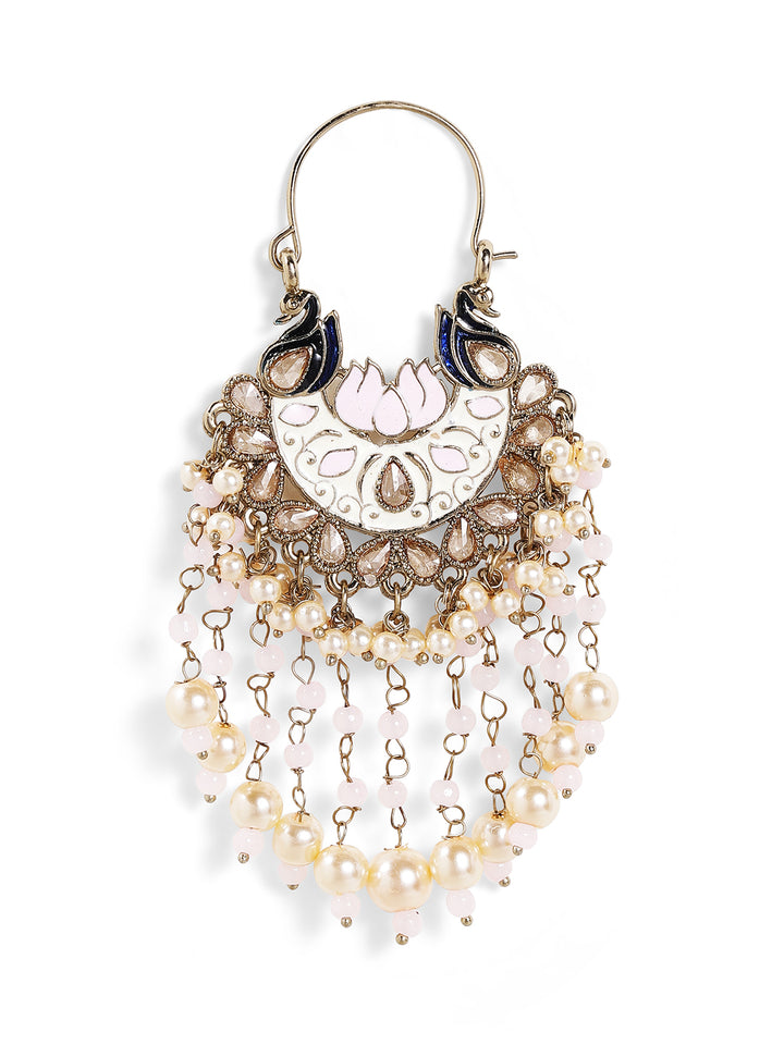 Pink Elegance Peacock Pattern Meenakari Design Gold Plated Earrings