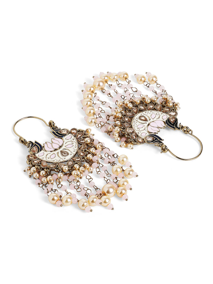 Pink Elegance Peacock Pattern Meenakari Design Gold Plated Earrings
