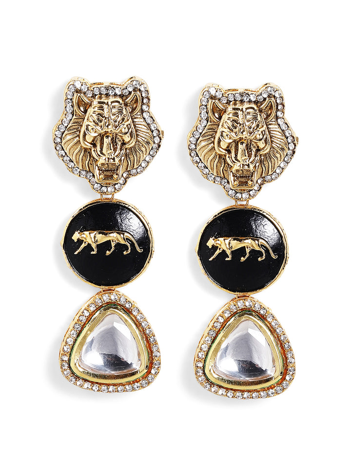 Tiger Pattern Gold Plated Kundan Drop Elegance Earrings