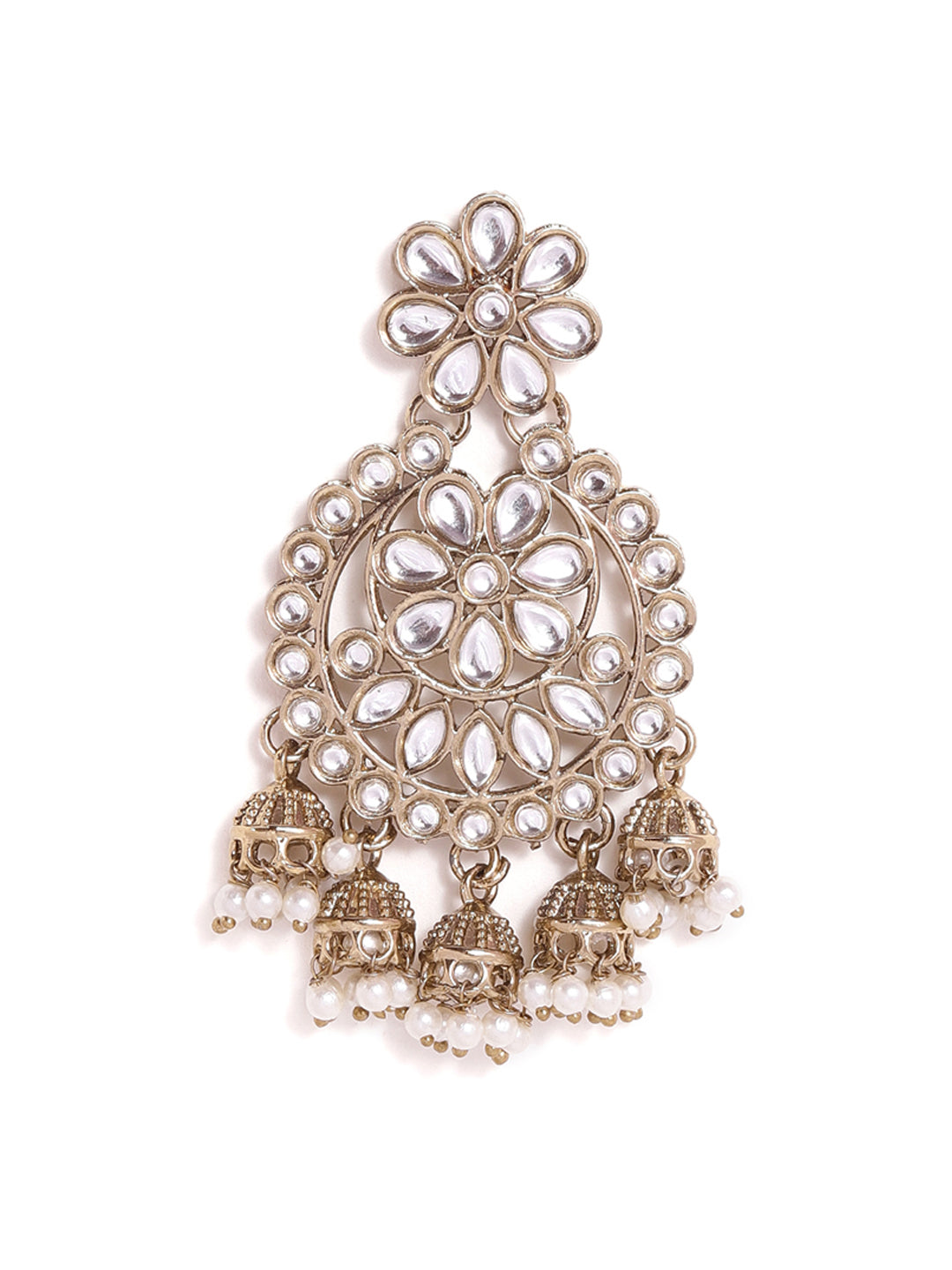 Priyaasi Floral Kundan Chandbali Mehandi Plating Mini Jhumki hanging Earrings