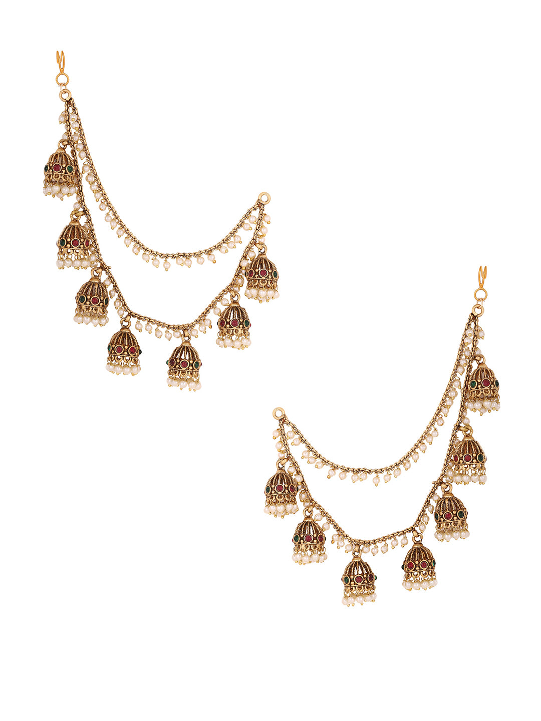 Priyaasi Temple Jhumkis Pearls Ear Chain