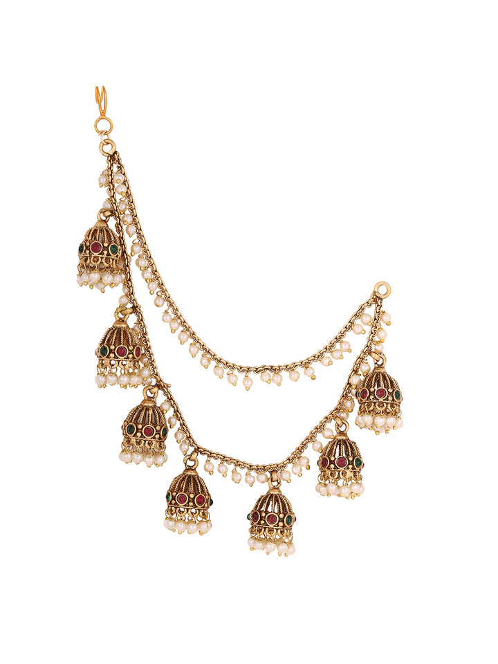 Priyaasi Temple Jhumkis Pearls Ear Chain