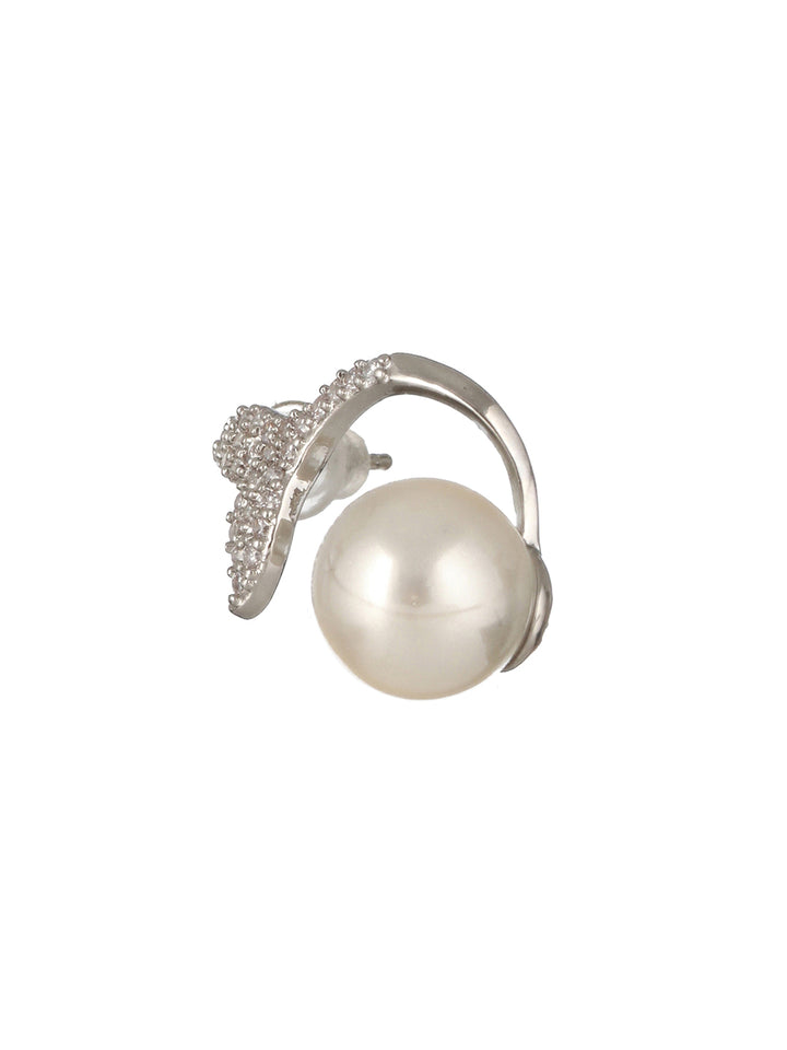 Mermaid Pearl American Diamond Silver-Plated Stud Earrings