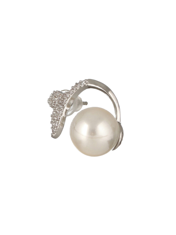 Priyaasi Mermaid Pearl American Diamond Silver-Plated Stud Earrings
