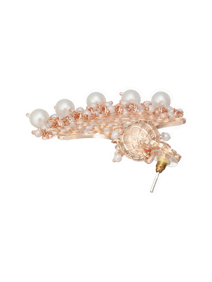 Priyaasi Floral Pearl Kundan Rose Gold-Plated Drop Earrings