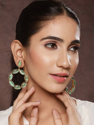 Priyaasi Studded Sea Green Gold-Plated Circle Drop Earrings
