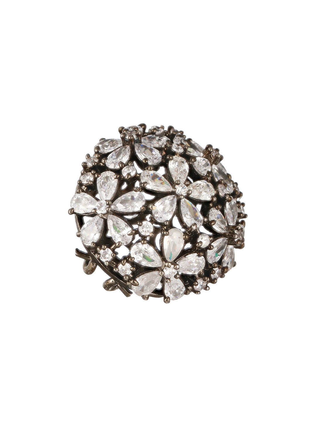 Priyaasi Round Floral American Diamond Silver-Plated Stud Earrings