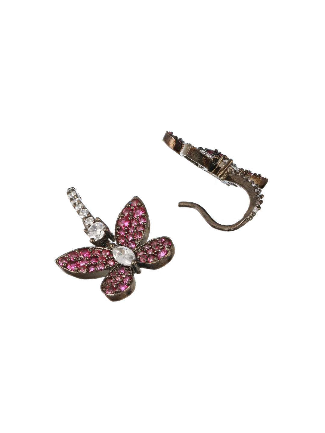 Priyaasi Purple Butterly AD Stone Studded Silver-Plated Drop Earrings