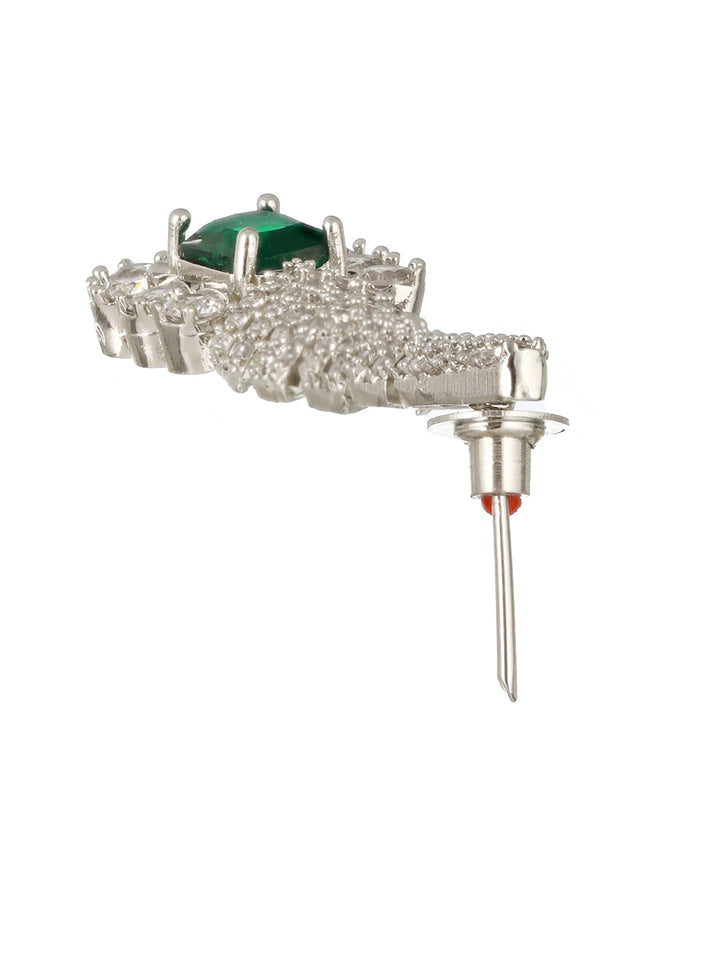 Priyaasi Green Floral American Diamond Silver-Plated Drop Earrings