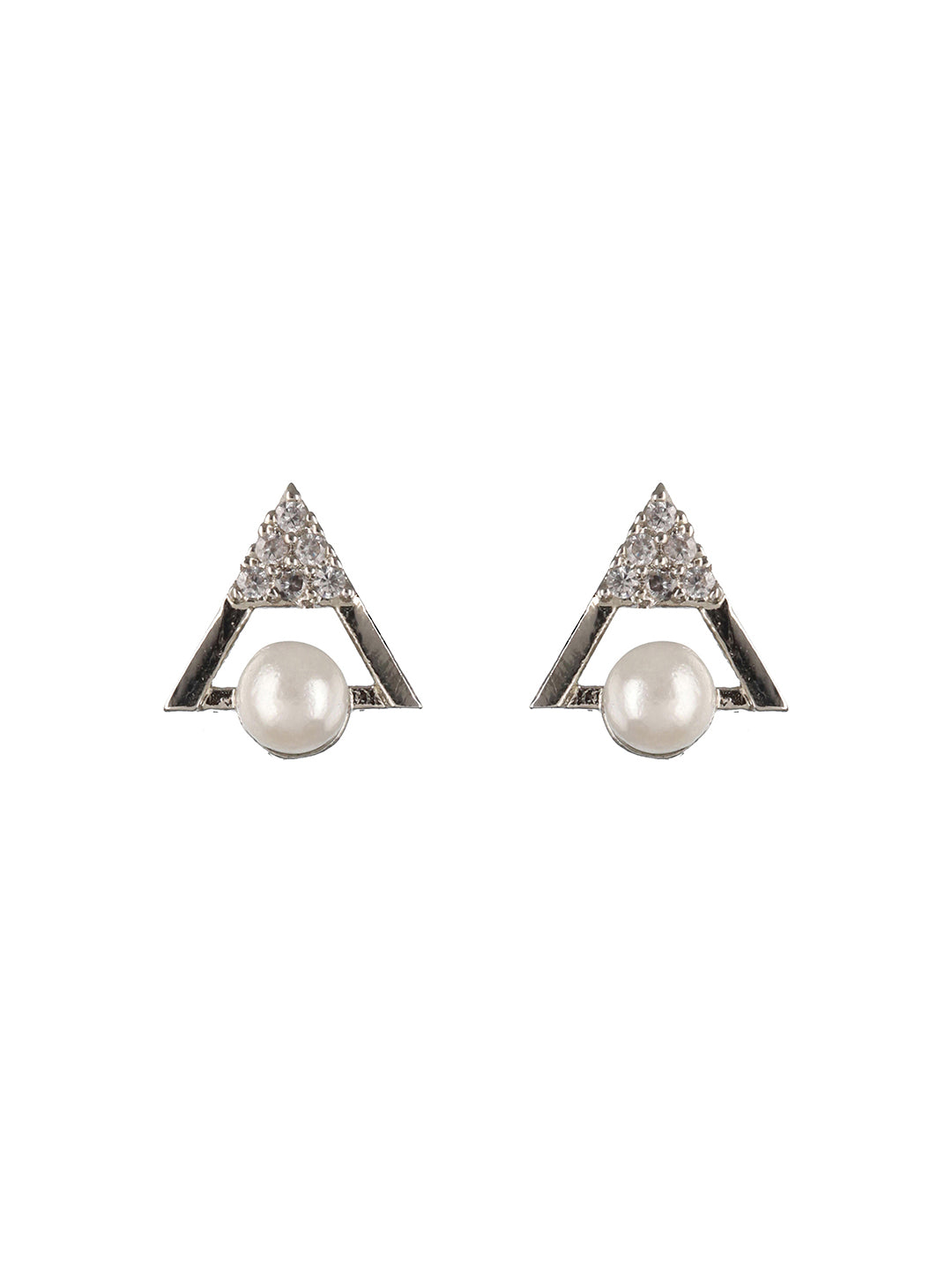 Priyaasi Pearl Block Triangular Silver-Plated Stud Earrings Set