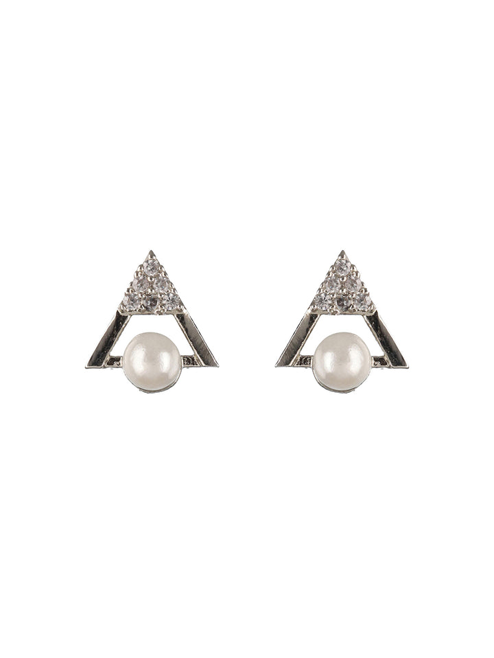 Priyaasi Pearl Block Triangular Silver-Plated Stud Earrings Set