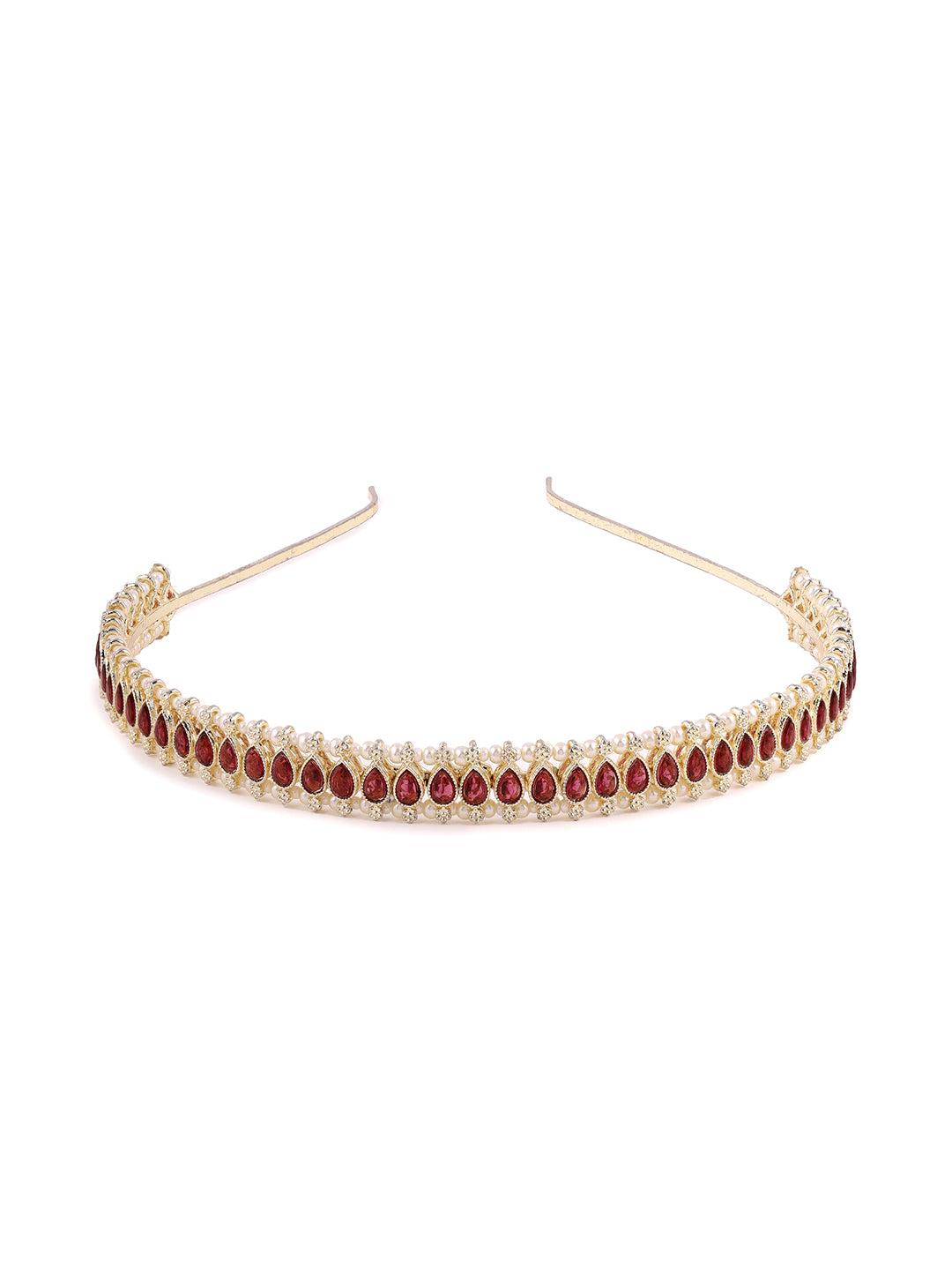 Priyaasi Gold Plated Red Kundan Hair Accessories