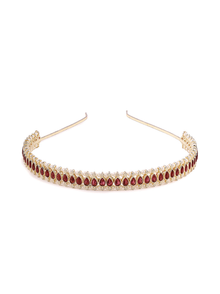 Priyaasi Gold Plated Red Kundan Hair Accessories