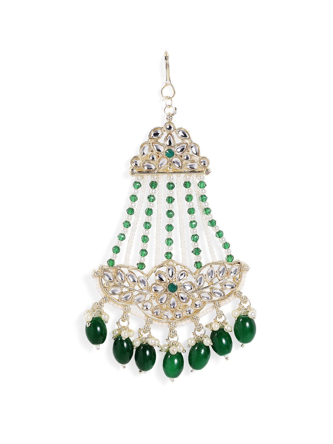 Green White Elegance Floral Pattern Side Tika Pearl Gold Plated Pass