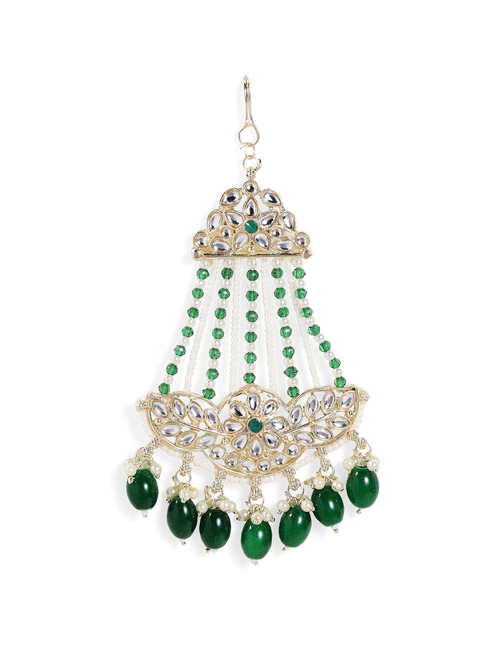 Green White Elegance Floral Pattern Side Tika Pearl Gold Plated Pass