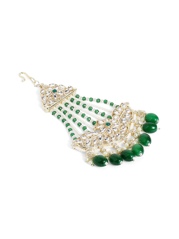 Green White Elegance Floral Pattern Side Tika Pearl Gold Plated Pass