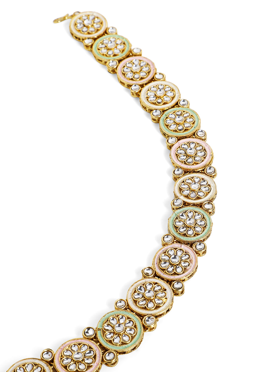 Peach White Geometric Design Kundan Elegance Gold Plated Matha Patti