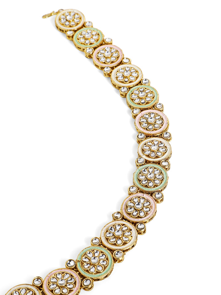 Peach White Geometric Design Kundan Elegance Gold Plated Matha Patti