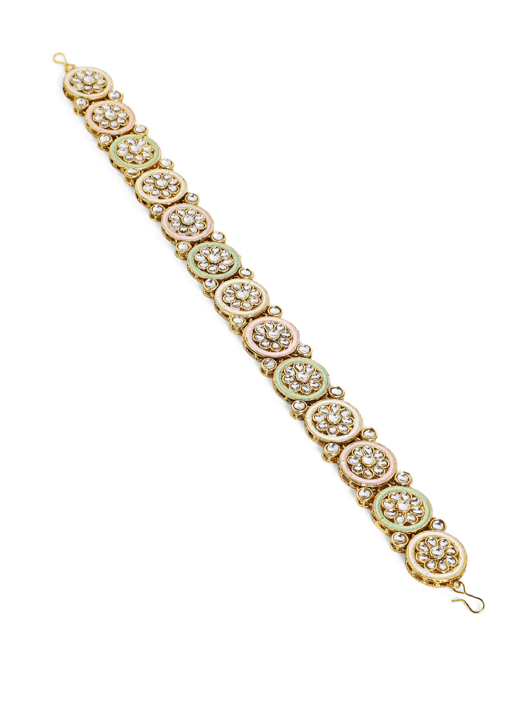 Peach White Geometric Design Kundan Elegance Gold Plated Matha Patti