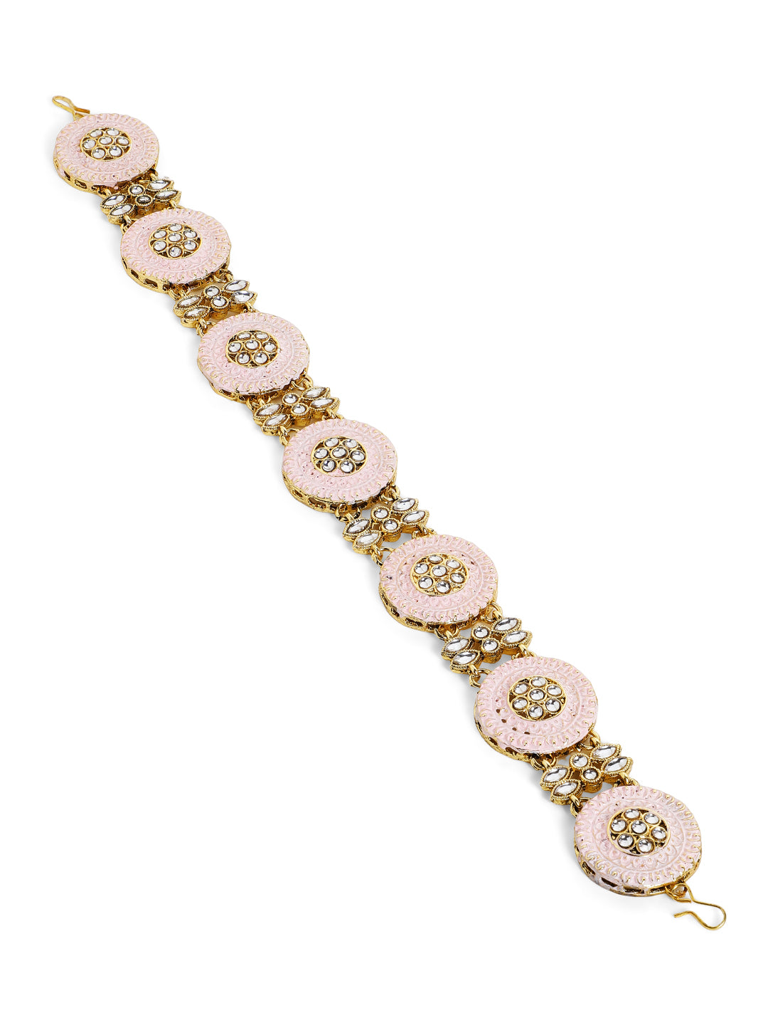 Pastel Pink Geometric Pattern Kundan Studded Gold Plated Matha Patti